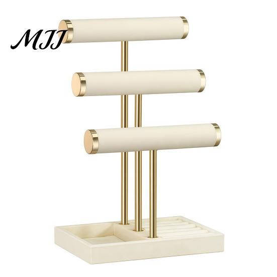 T-shaped Jewelry Holder 3 Tier Velvet Organizer, for Bracelet, Multi-purpose Storage Rack Necklaces Rings, & Earrings, Stand with Tray Non-slip
