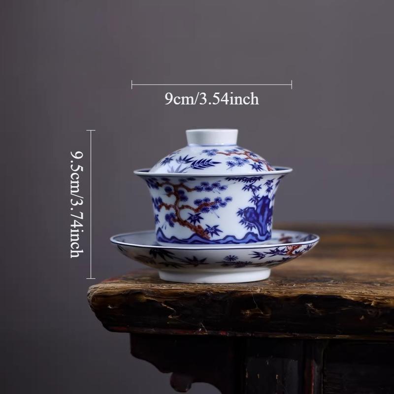 

150ml Blue and White Covered Bowl Jingdezhen Sancai Bowl Underglaze Colored Tea Bowl Kungfu Tea Set Chinese Drinking Utensils 150ml синій