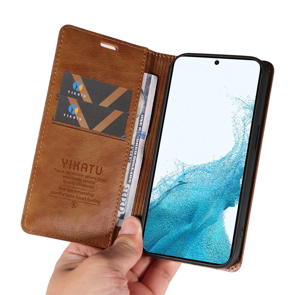 YIKATU YK-006 For Samsung Galaxy S22 5G Magnetic Case Litchi Texture Leather Flip Stand Phone Shell