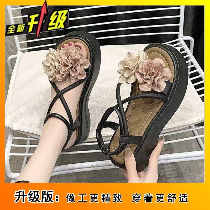 With skirt sweet beach sandals female summer 2025 new fashion fairy wind platform high heel flower sandals female