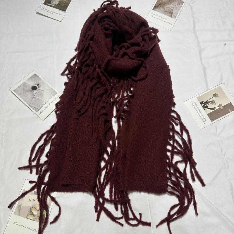 New Solid Color Tassel Imitation Cashmere Scarf on Both Sides for Women Autumn and Winter Versatile Shawl High End Winter Warm Thickened Scarf