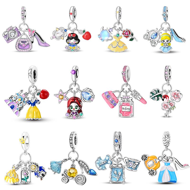S925 Silver Princess Skirt Pumpkin Carriage Rose pendant bead Fit Bracelet DIY Jewelry Making For Women Gift