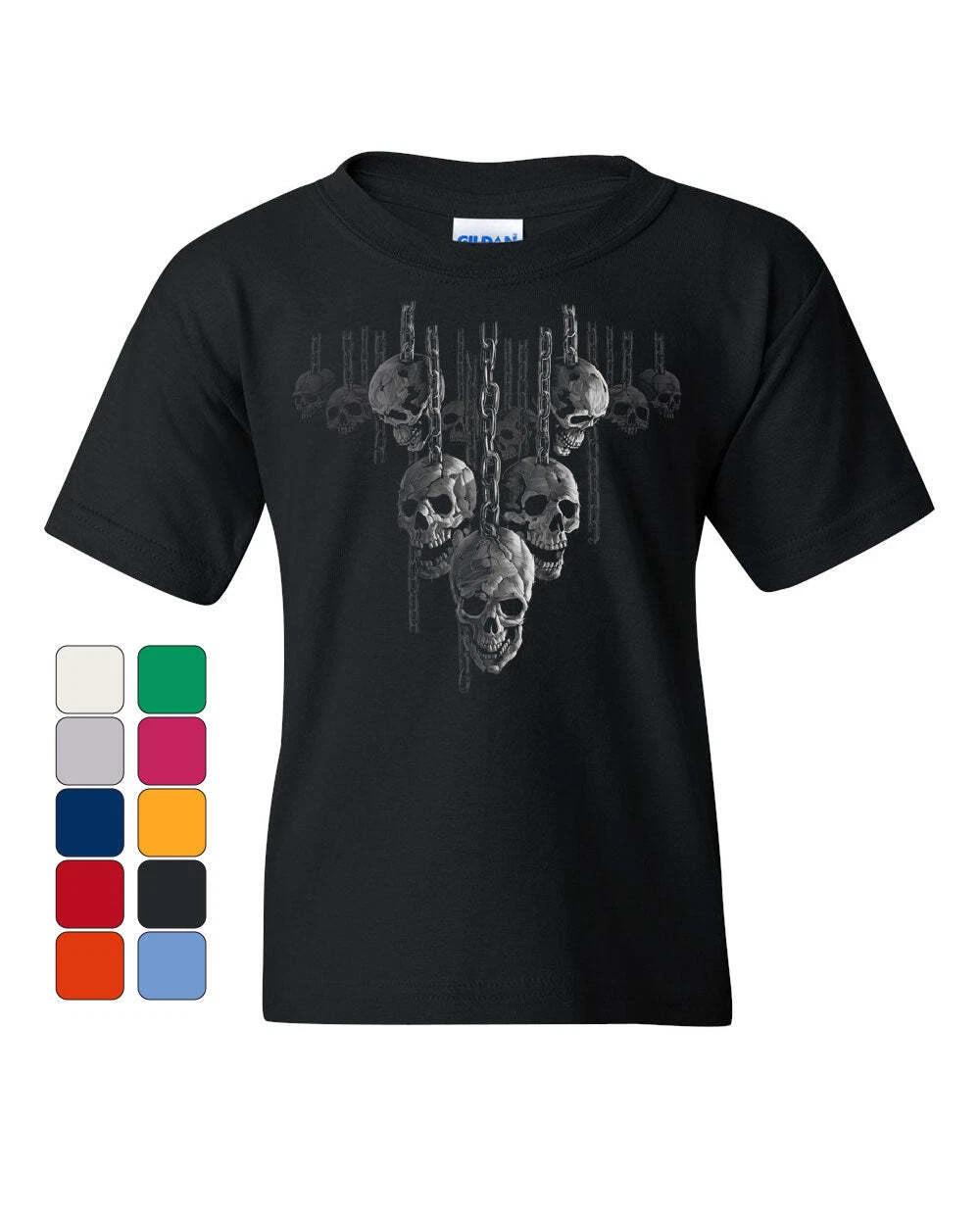 Skulls Hanging on Chains Youth kids boys T-Shirt Death Creepy Scary Hell Devil Kids Tee 140