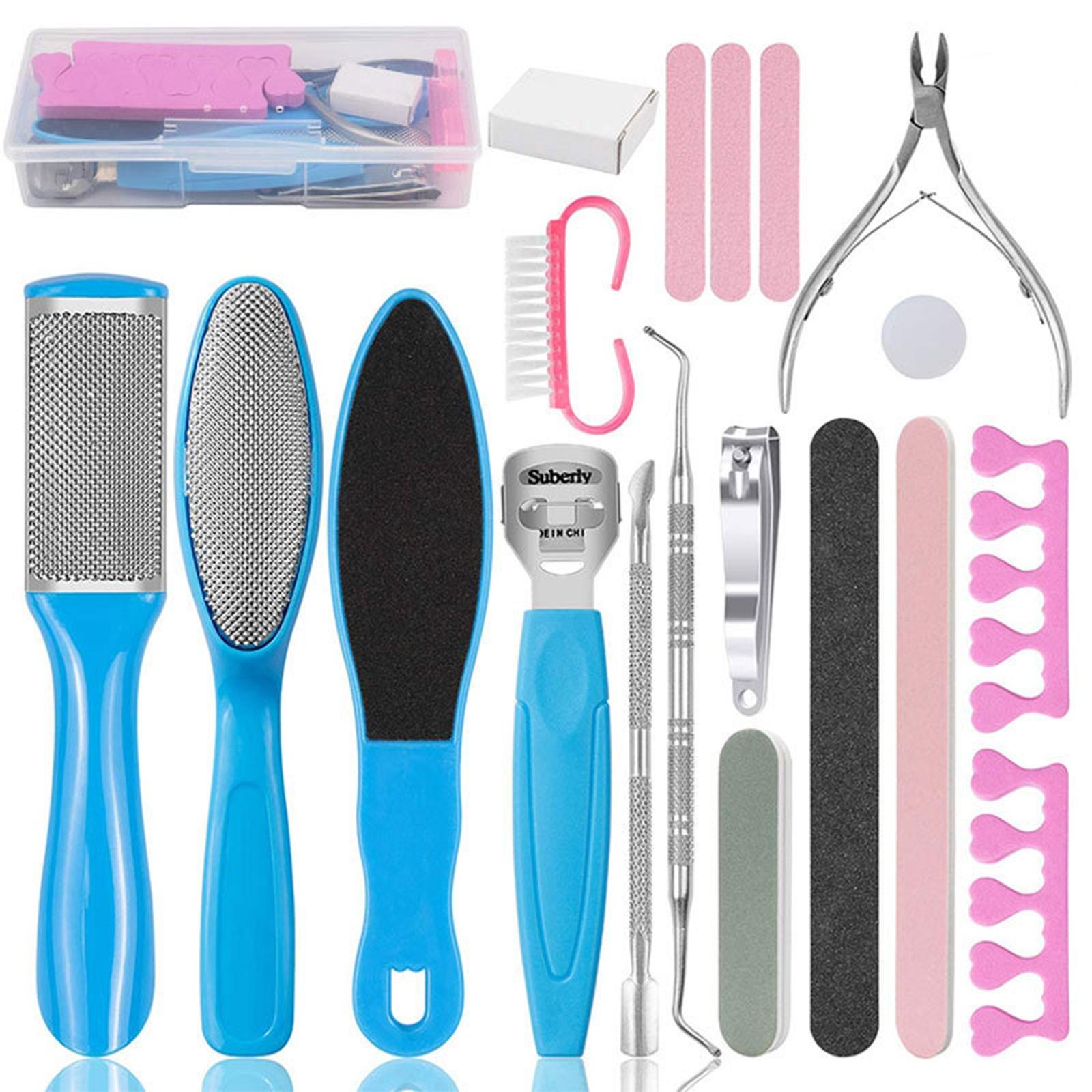 

Педикюр для ног из нержавеющей стали с щеткой для омертвевшей кожи, набор старых кистей для ног синий