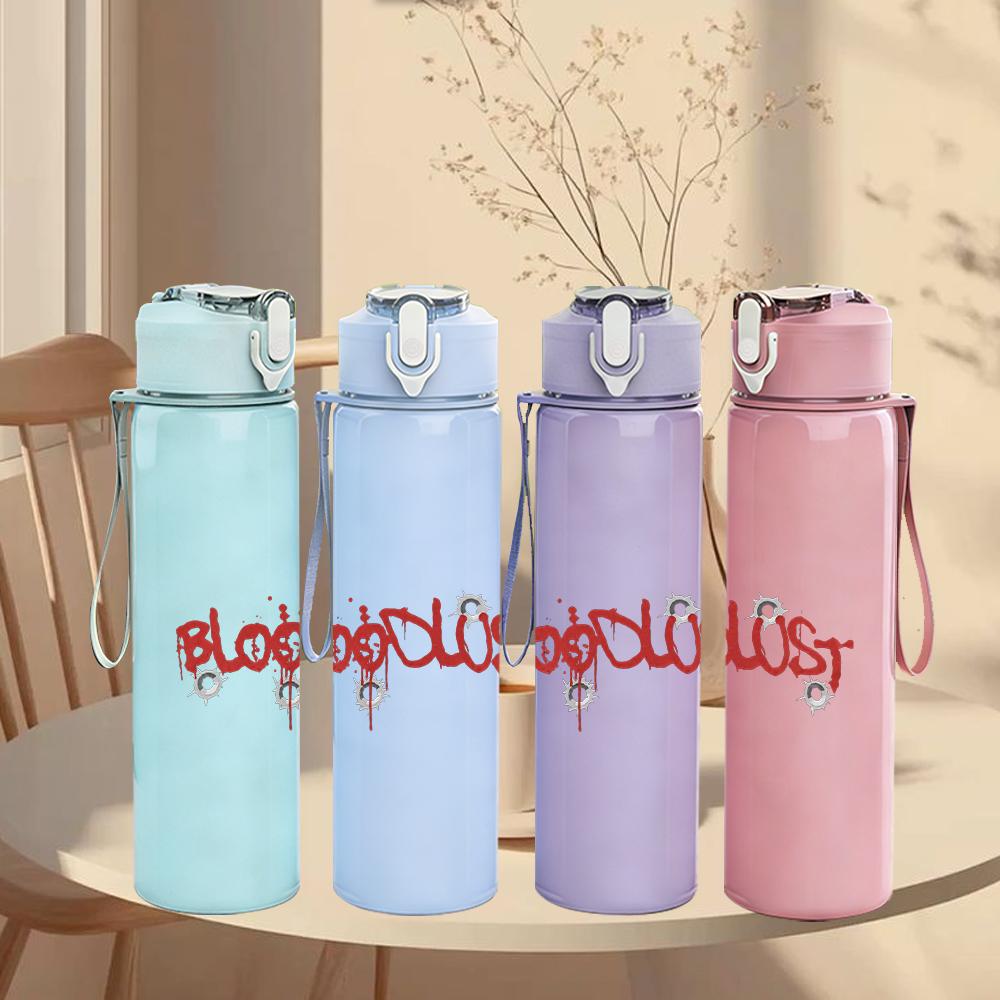 1PC Bloodscream red band text print 750ml colorful plastic sports water bottle leakproof pop up lid with straw for outdoor work home use