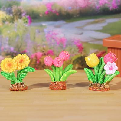 Yousheng 4 st Miniatyr Blomkluster Figur Liten Harts Falsk Solros Tulpan Gräs Modell för Sagoträdgård Mikrolandskap Dockhus