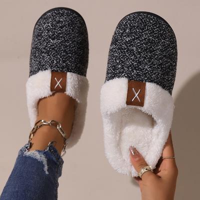 Dunkelfarbene Fellpantoffeln für Damen, Herbst- und Winter-Baumwollpantoffeln für drinnen für Zuhause, Dicksohlige Pantoffeln für Herren