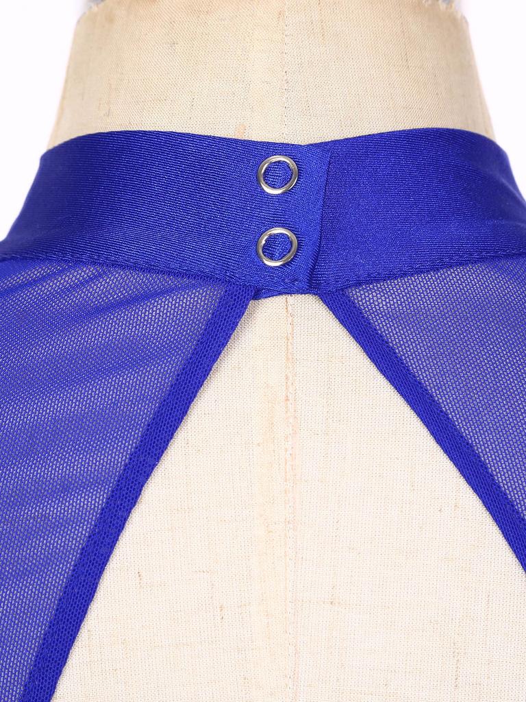 Damen Funkelndes Strass-Ärmelloses Kleid Mit Stehkragen Schlüsselloch am Rücken Seitenschlitz Performance Tanzkostüm