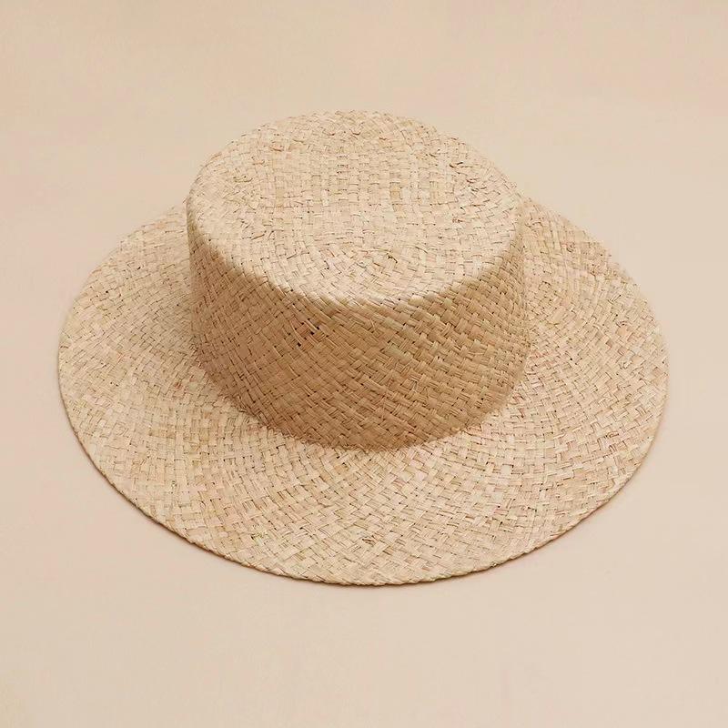 Flat Hat Raffia Woven Flat Straw Hat Top Hat Summer Shade Seaside Vacation Beach Hat Wholesale Sun Hat Elegant