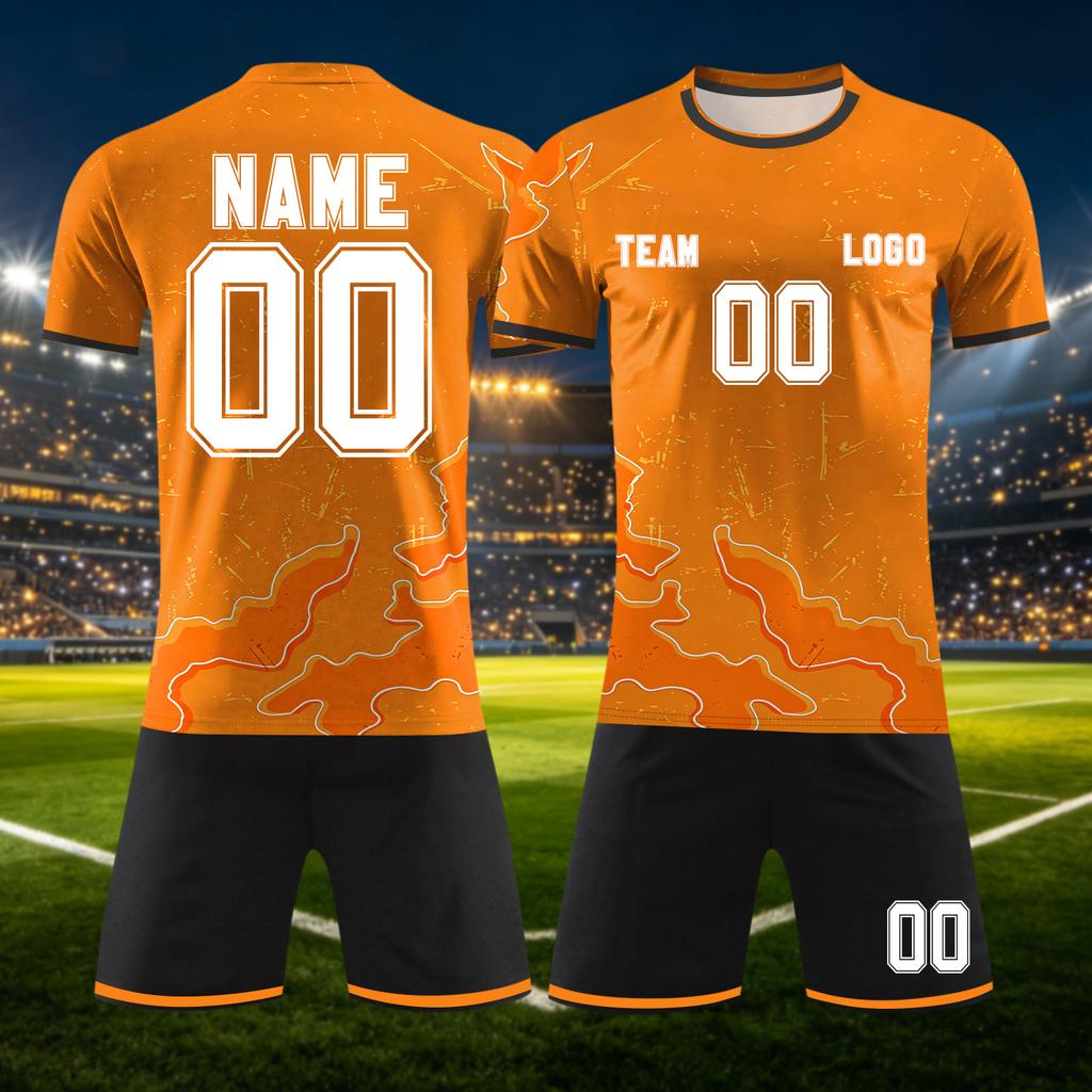 Customizable DIY Two Piece Sports Jersey Set Short Sleeve Shirt and Shorts Personalized Number Team Uniform