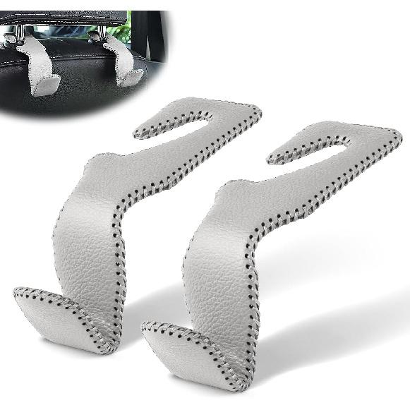Black Superior Leather Car Seat Back Headrest Hook, Auto Seat Hook Hangers Interior Accessories for Purse Coats Umbrellas Grocery Bags Handbag,