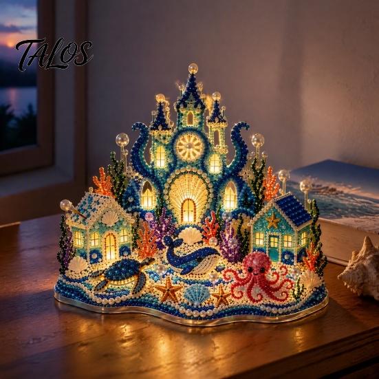 Handmade Desk Decor 3D Ocean Village Diamond Painting DIY Kit for Adults, Castle Art Craft Marine Life Projects Set, Rhinestone Mosaic Decoration Home