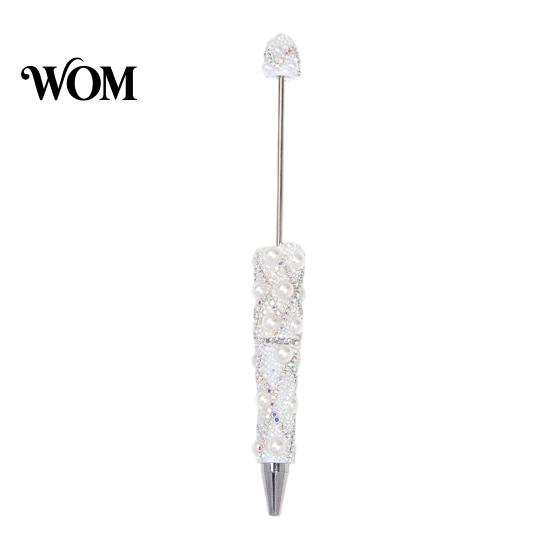 Handmade Jewelry Writing Pens DIY Beadable Pen, Bling Rhinestones And Faux Pearls Beaded Gift Ideas Black Ink Ballpoint Pen for Office School Supplies