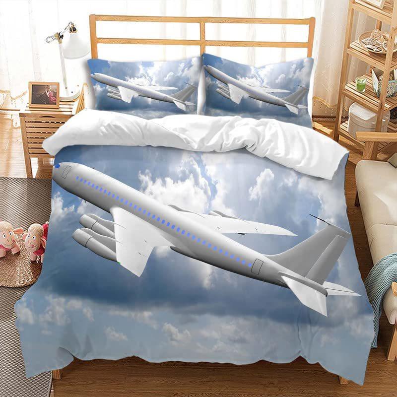 Aircraft Three-Piece Quilt Cover 3D Digital Printing Bedding Set Four Seasons Bed Cover