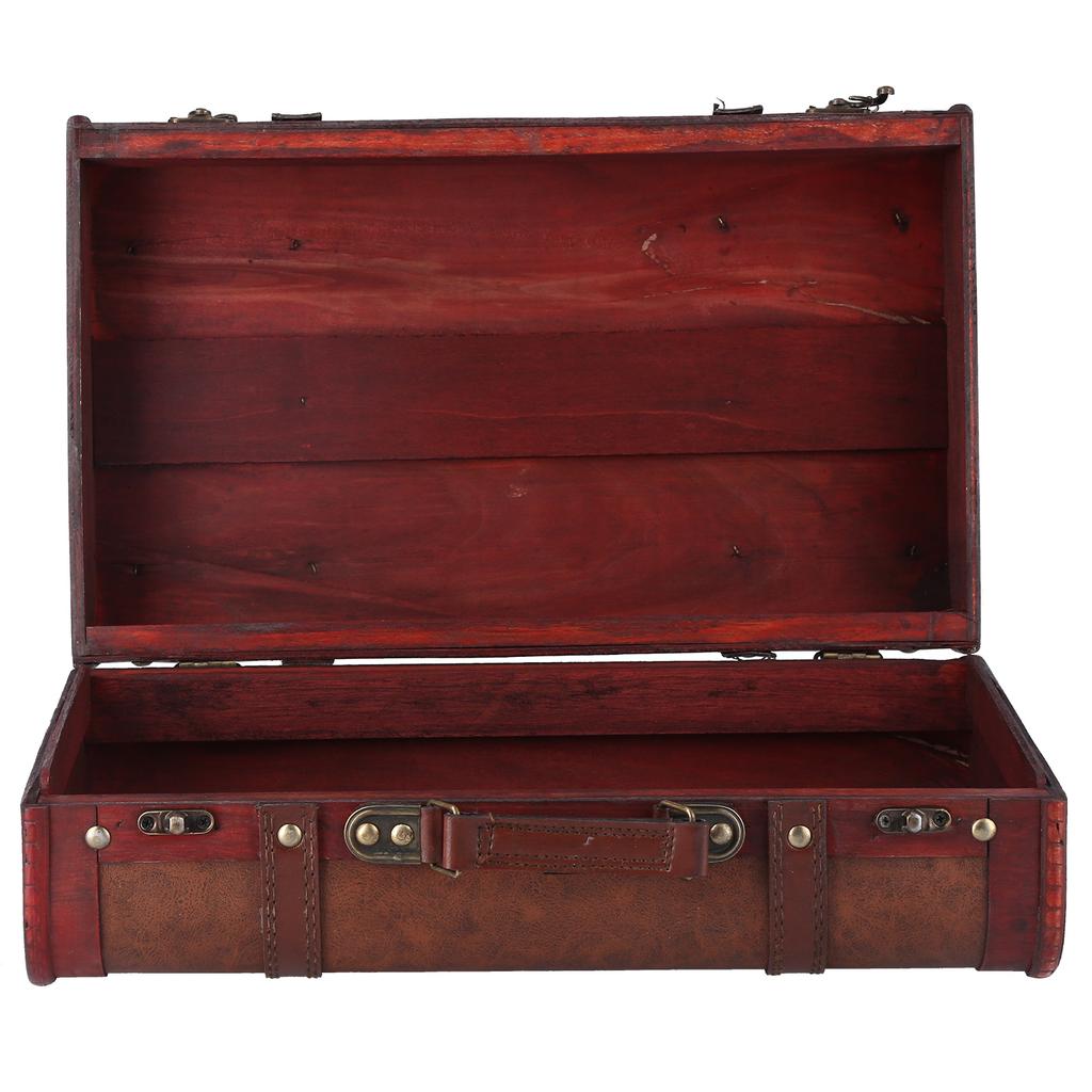 Antique Suitcase Portable Wooden Storage Chest Collection Ornaments Photography Props