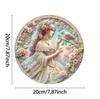 Iron Wall Art Round Metal Painting Girl with Bird Home Decor Garden Holiday Gift