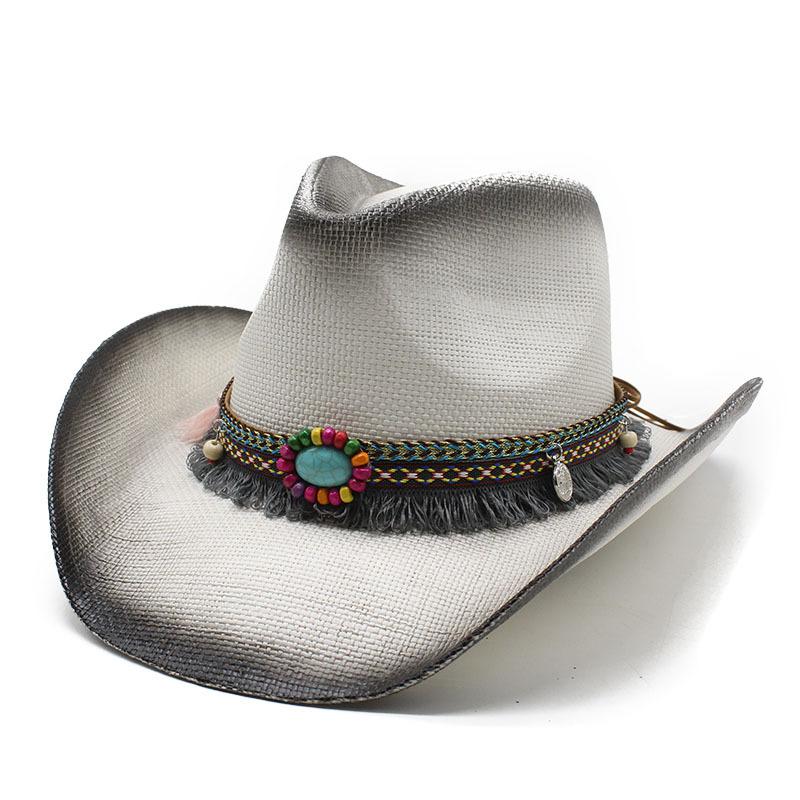 Western Cowboy Hat Men'S, Bull Head Belt Spray Painted Straw Hat Women'S Cowoy Hat