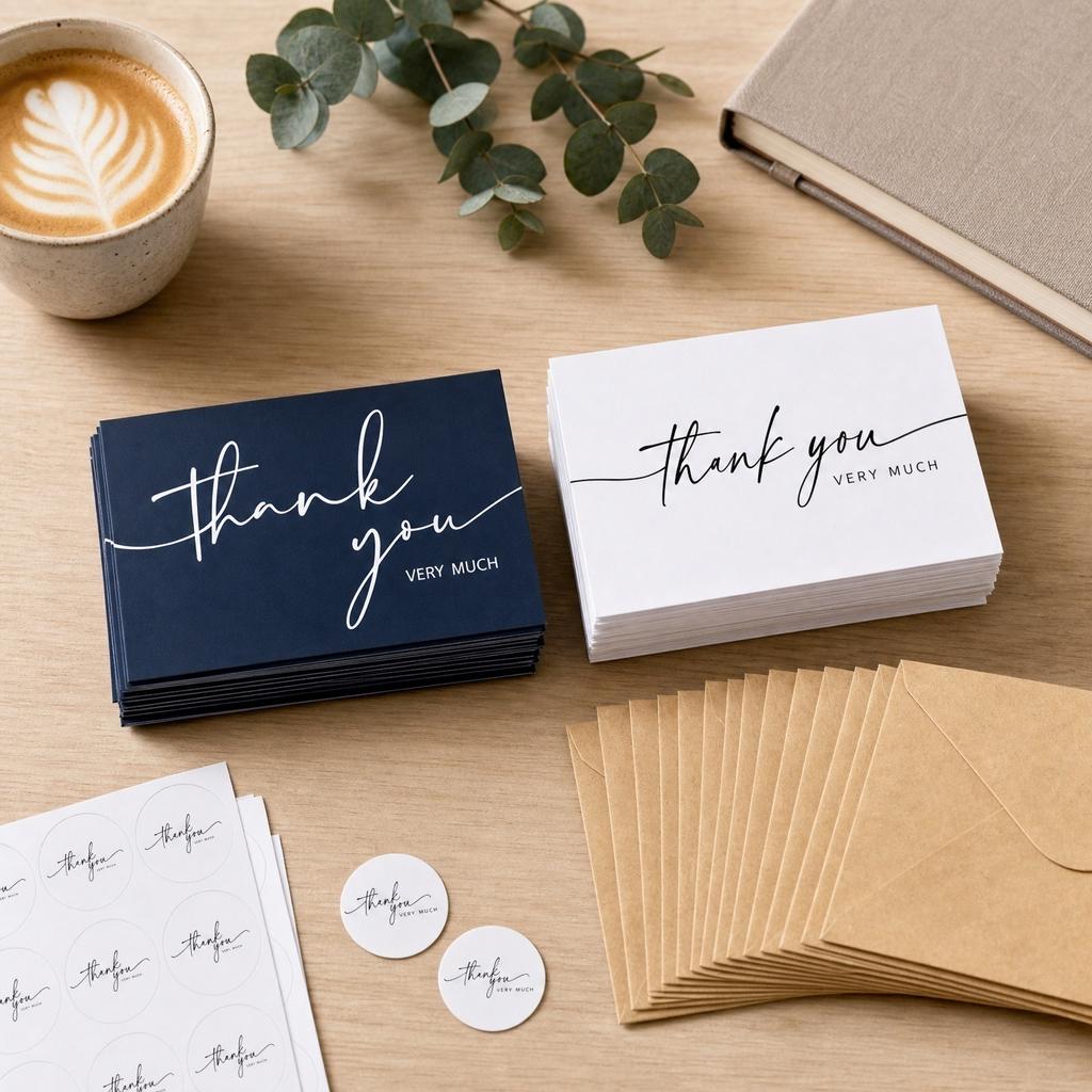 Thank You Card Set with Envelopes and Stickers Blank Folded Cards for Handwritten Messages Business Appreciation Gift Includes 2 Designs 5 Cards Each
