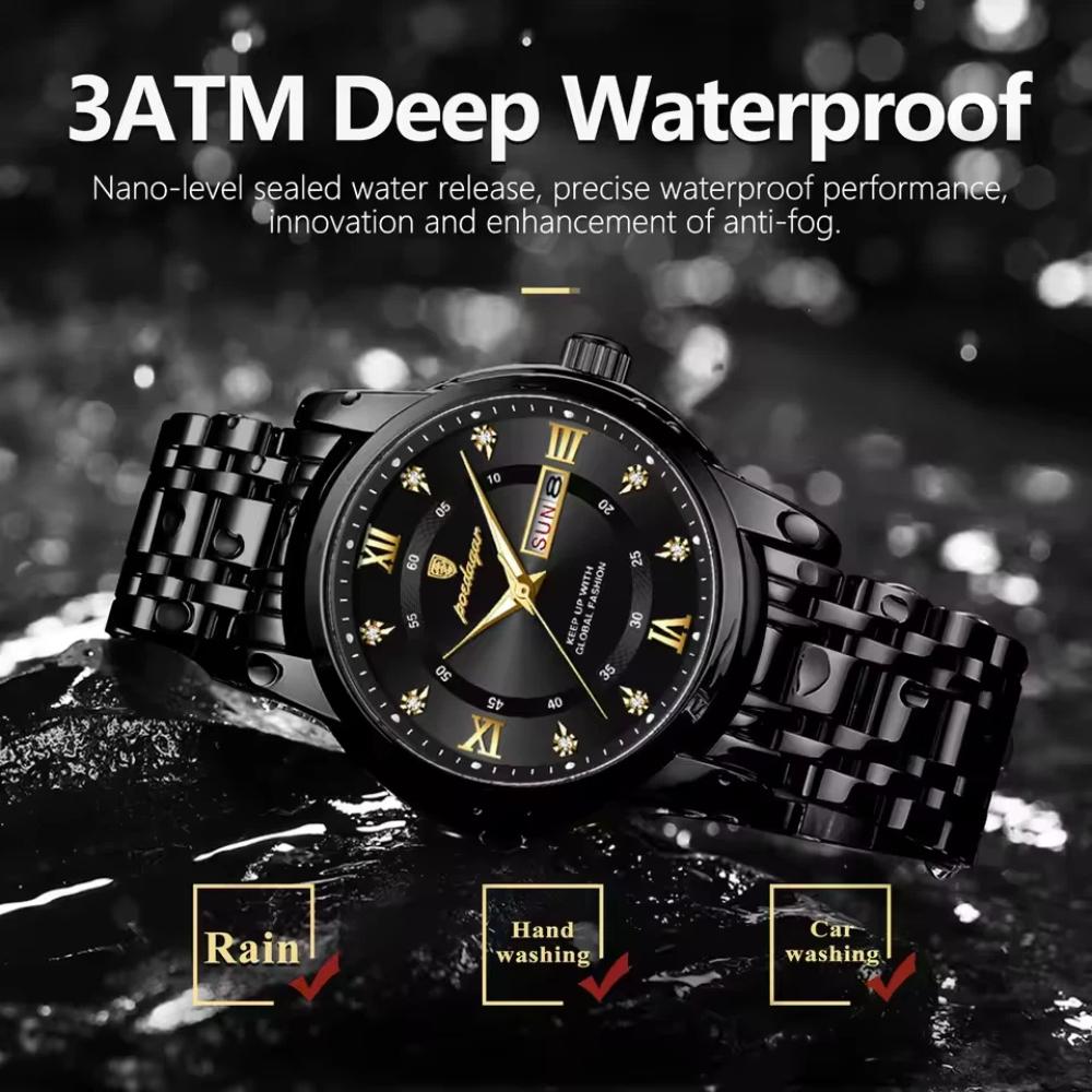POEDAGAR Sport Casual Man Wristwatch Waterproof Stainless Steel Luminous Original Watch Date Week Quartz Watches Reloj