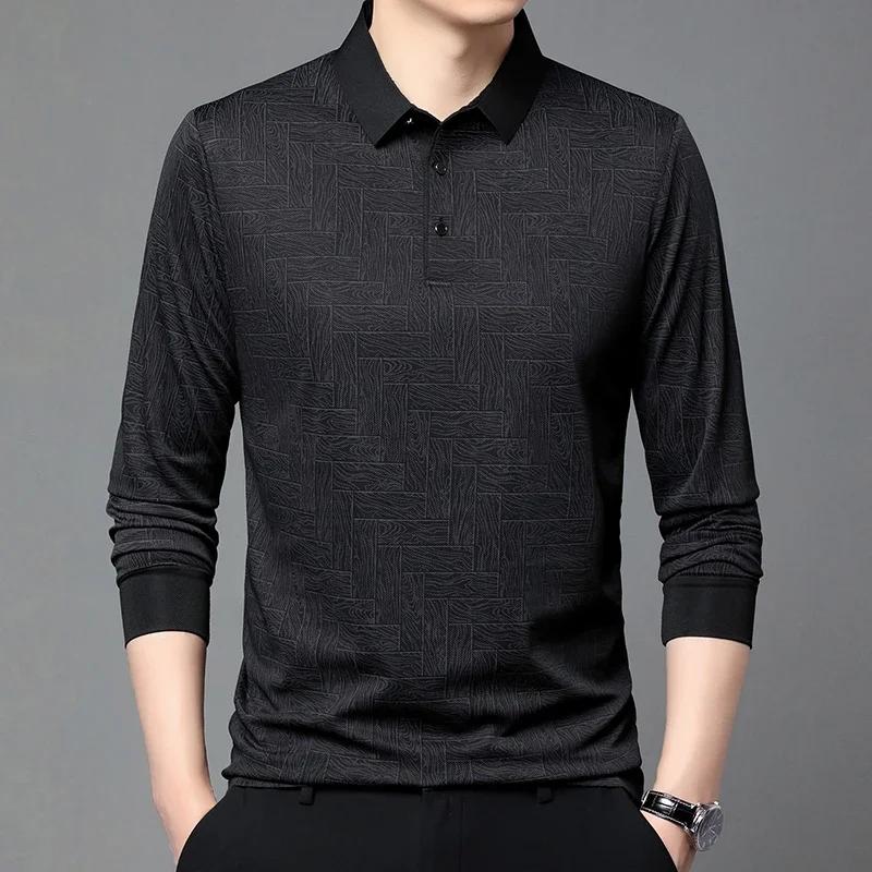 Stylish long-sleeve polo shirt with wood grain design.