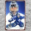 Handmade Iron Wall Art  Canada Maple Leaf Vintage Retro Ice Hockey Goalie Dynamic Design Vibrant Blue  Black Metal Artwork