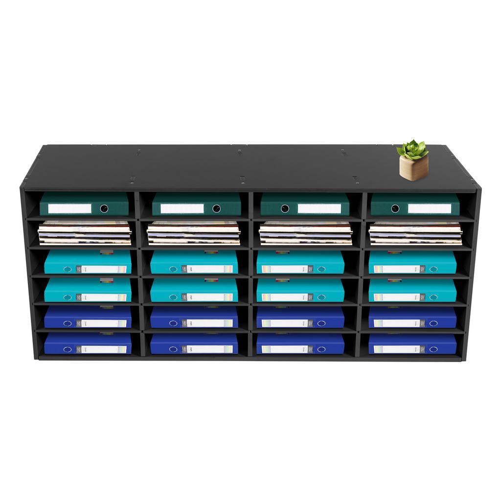 24 Compartment Paper and Mail Organizer,with Adjustable and Removable Shelves, Countertop Literature Sorter(Black)