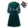 C8595  Women's Solid Color Lace Crochet Pleated Dress