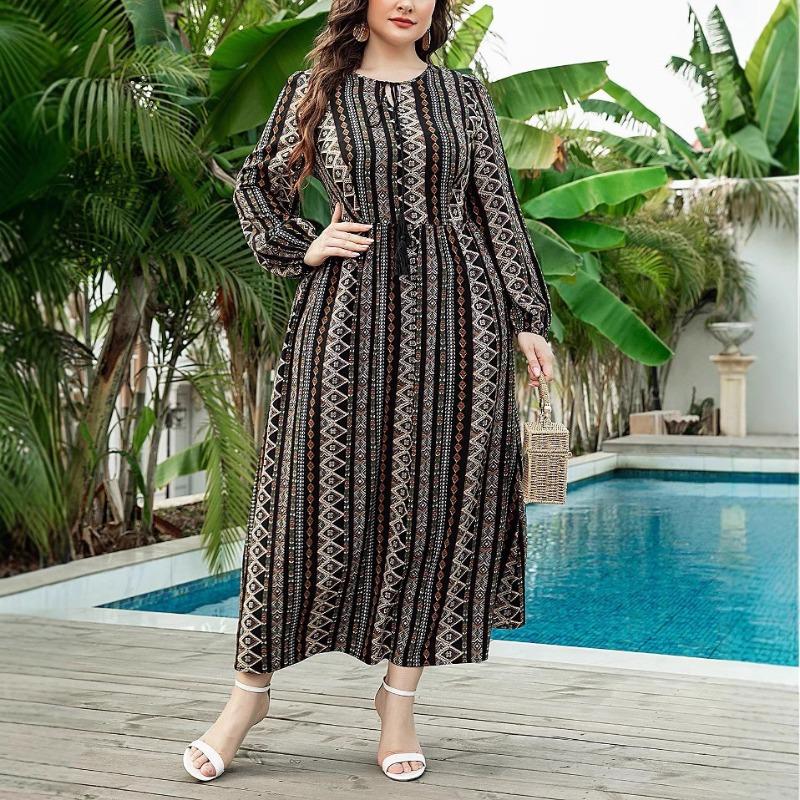 Plus-size Women's Autumn Fashion New Retro Art Floral All-match Small Fresh Dress