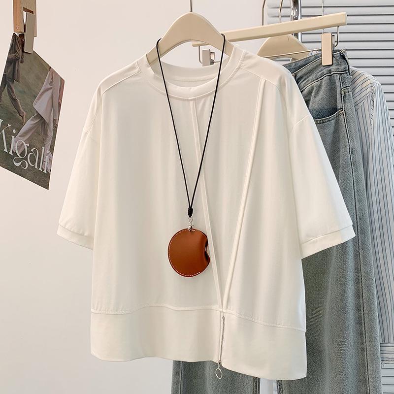 

Summer Korean Fashion Slimming Plus Size Short Sleeve T-shirt 3XL білий