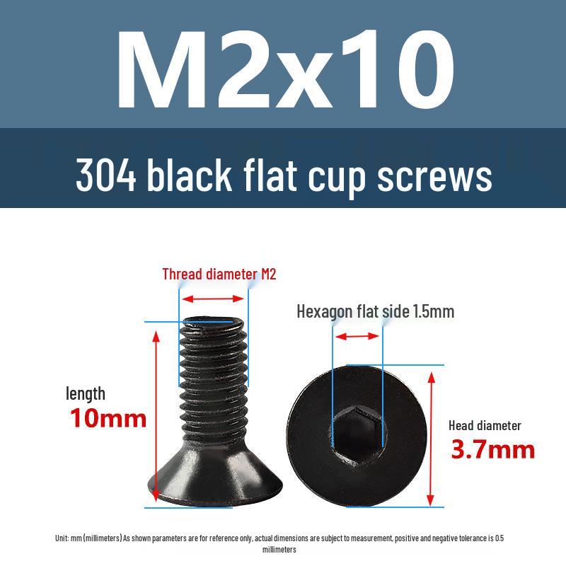 Yigu Black 304 Stainless Steel Extended Flat Head Hex Socket Screws (M2, M3, M4)