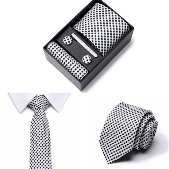 6Pcs/Set Tie Pocket Square Cufflinks Set Gift Box Masculine Charm Faux Silk Fabric Bright Colors Business Tie Men Accessories Gift Set