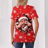 Women's Casual Christmas Print V-Neck Short Sleeve Button Front T-Shirt Top