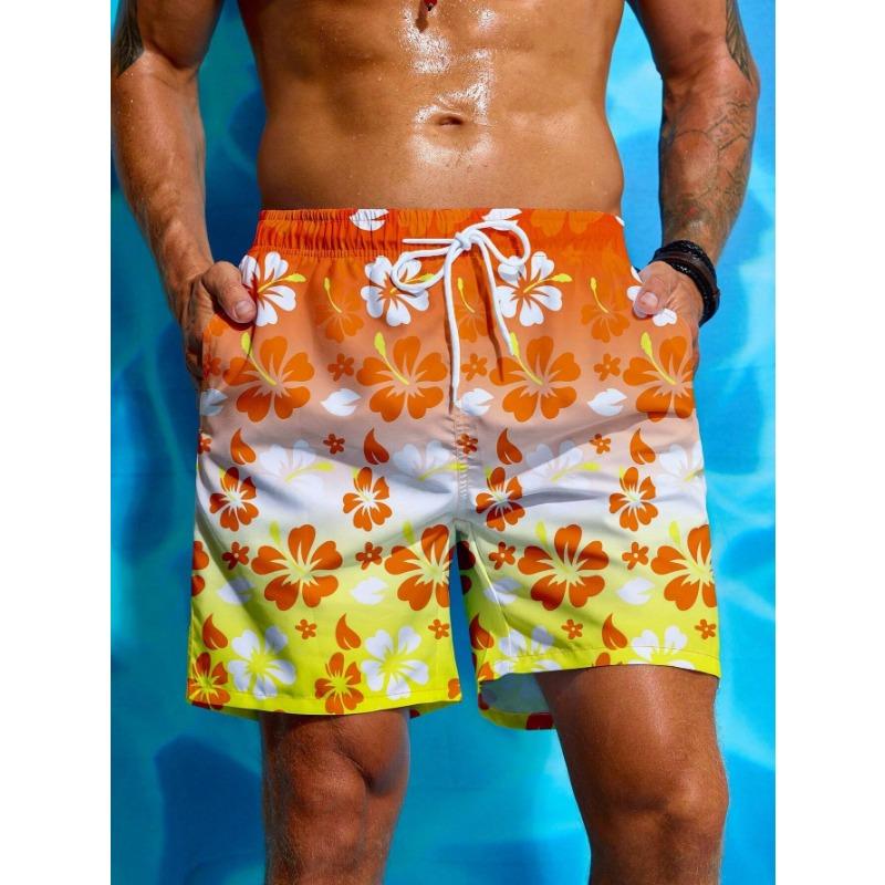 Tropical Gradient Beach Shorts For Men, Coconut Tree 3d Print Quick Dry Loose Swim Trunks, Casual Men's Drawstring Board Shorts