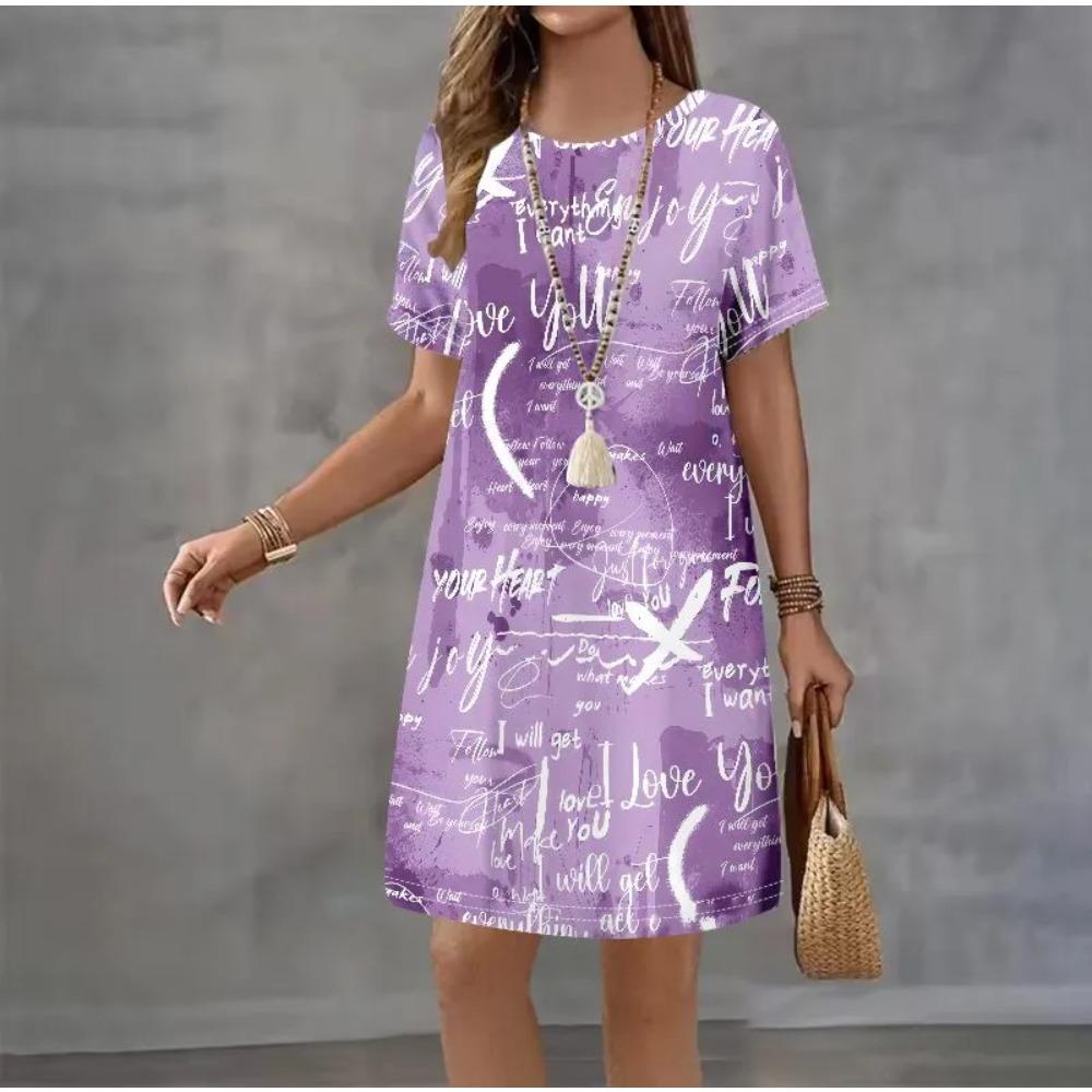 Creative Colorful Patterns 3D Printing Dresses Women Fashion Summer Loose Plus Size Comfortable Breathable Short Sleeve Dresse