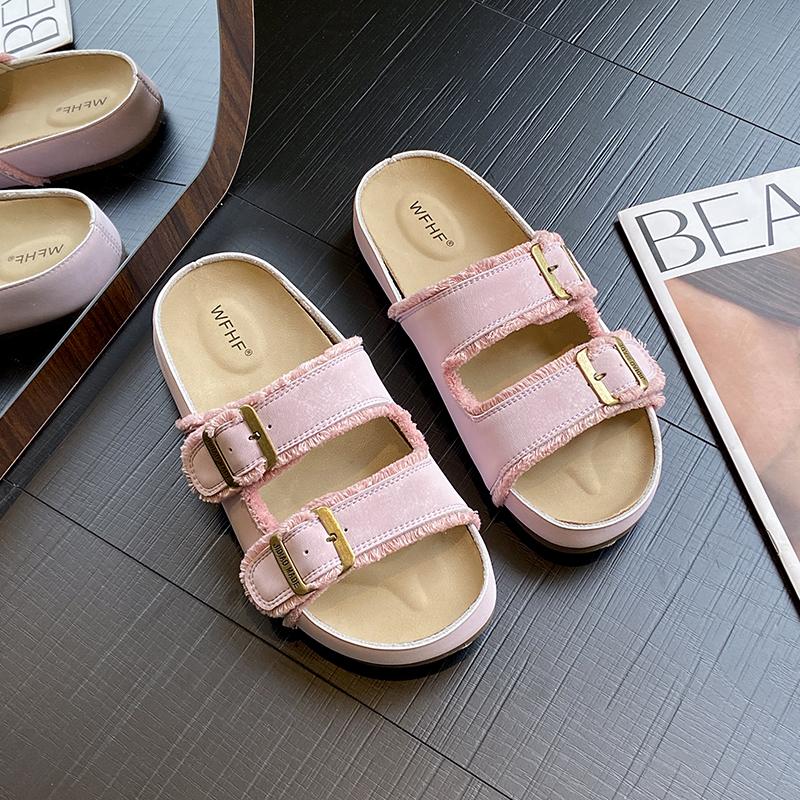 

2026 Summer Slides Pantofle Platfor Female Shoes Ladies Slippers Platform Soft Slides Retro Concise Slippers Women Summer Shoe 35 розовый