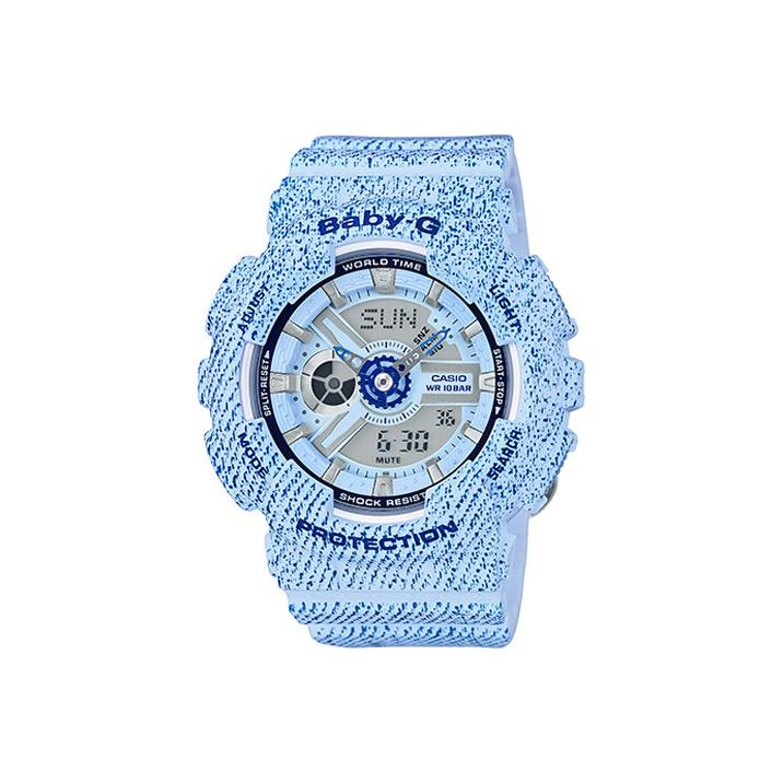 

Casio Baby-G Series Retro Denim Waterproof Sports Quartz Movement Plastic Acrylic Strap Watch Women watches Blue BA-110DC-2A3 Light Blue Band