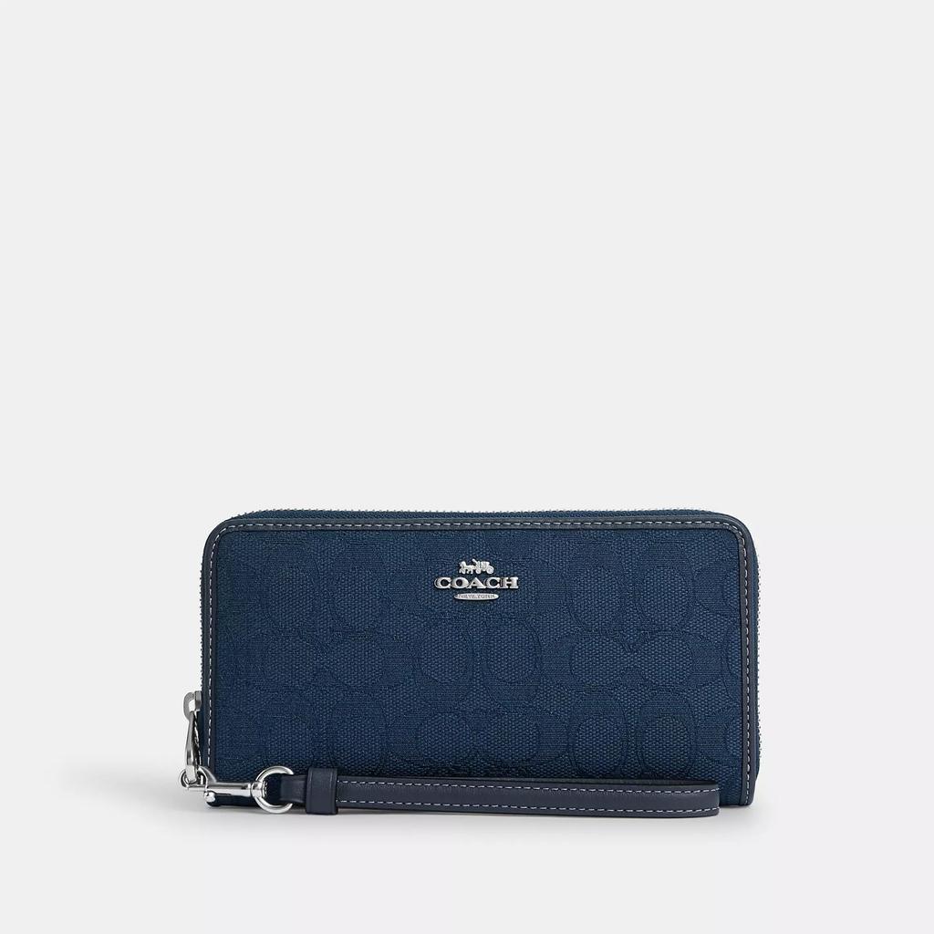 Coach Long Zip Around Wallet In Signature Jacquard Silver Black