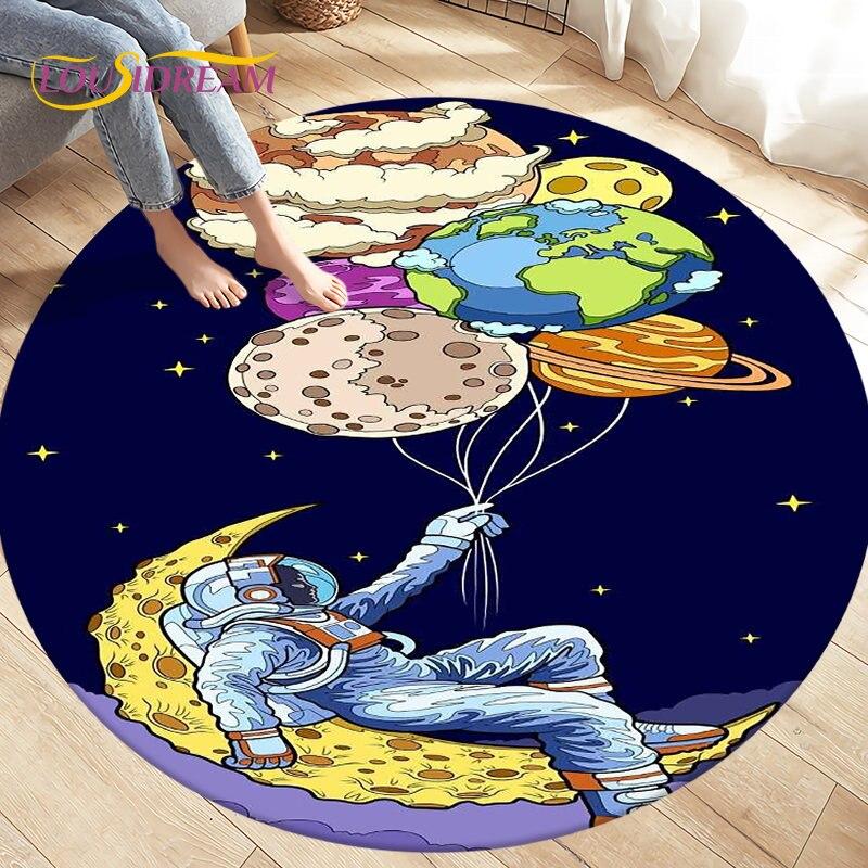 Cartoon Space Astronaut Round Rug Carpet Rug for Living Room Bedroom Sofa Decoration Kids Play Crawl Soft Floor Mat Crawling Mat