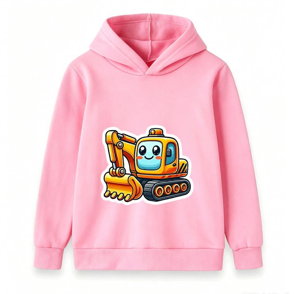 Cute Cartoon Excavator Print Kids Hoodie Casual Long Sleeve Pullover Sweatshirt for Boys Girls Toddler Loose Comfy Tops