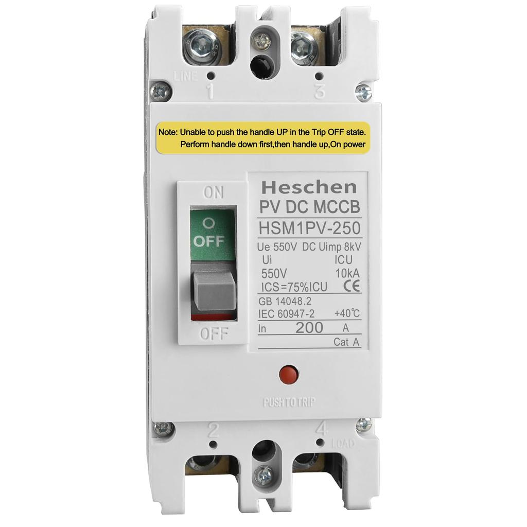 Heschen DC Molded Case Circuit Breaker MCCB HSM1PV-250, 2-Pole DC550V, Voltage Breaker for Solar PV Systems, Solar Panels, and Grid Systems (200A)