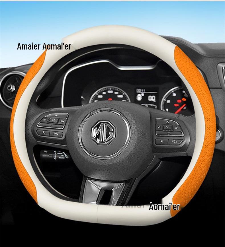 MG Steering Wheel Cover - Ultra-Thin Genuine Leather, Four Seasons Fit for MG5, Ome, ZS, Navigator, HS