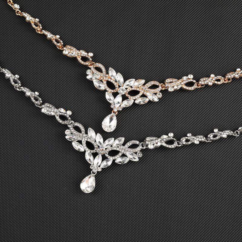GemChic Women's New Exquisite Crystal Rhinestone Drops Leaf Sparkling Collarbone Necklace Earrings Two Piece Set Birthday Christmas Jewelry Gift