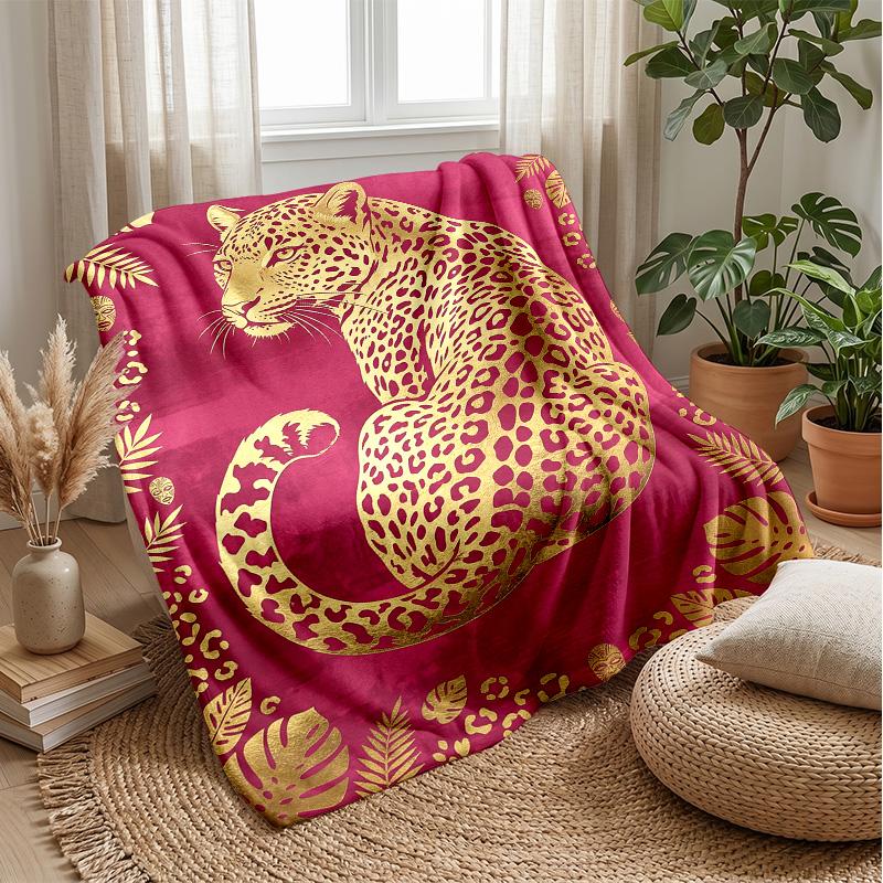 Golden Jungle Leopard 1 Theme blanket Lightweight Warm Flannel Blanket Decorative Throw Blanket for Home Decoration