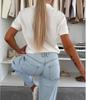2025 Urban Casual Women's Lapel Solid Color Pocket Short Sleeve T-shirt