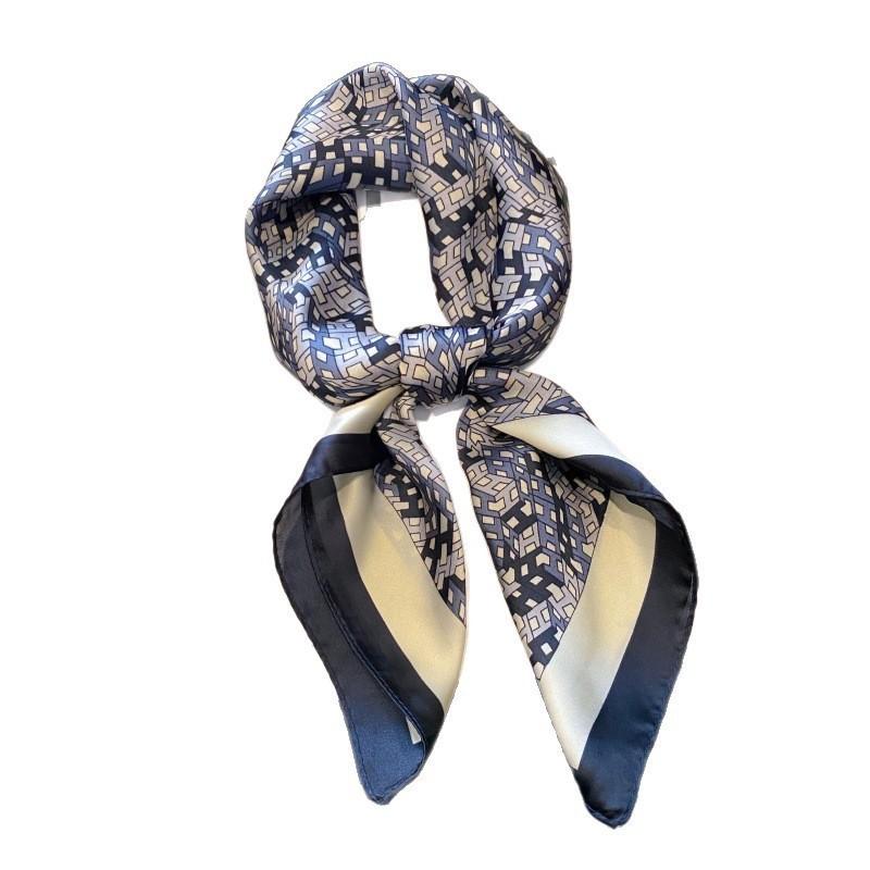 Blue and white temperament 71 small square scarf silk scarf women's new summer thin versatile fashion simple high-end scarf