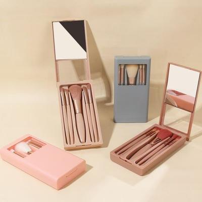 5 Stück/Set Damen Make-up Pinselset mit Spiegel Aufbewahrungsbox Professionell Synthetisch