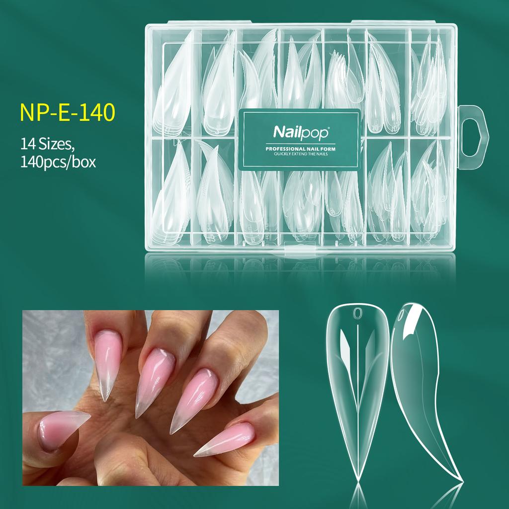Nailpop Mechanical Nail Form 70/140Pcs Unique Dragon Claw Clear Nail Extension Forms 14 Sizes Easy DIY Salon Nail Art Tool