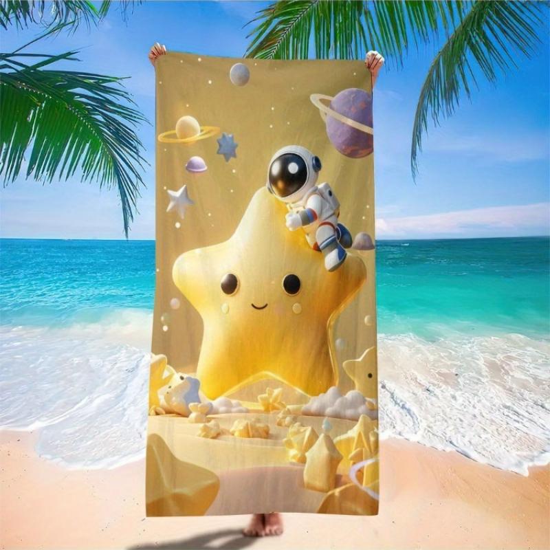 

1pc Astronaut Cozy Microfiber Beach Scarf Cute Cartoon Astronaut & Starfish Tropical Paradise Design,Soft Lightweight Quick-Dry W40*H60(CM)