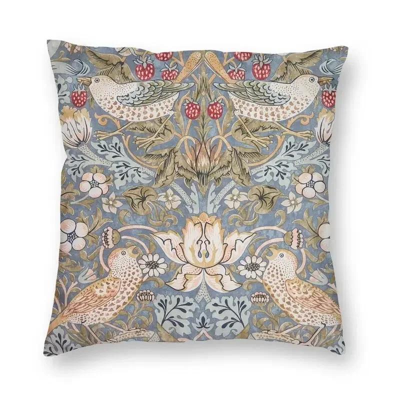 William Morris The Strawberry Thief Red Cushion Cover Velvet Luxury Throw Pillows Home Decor For Sofa Living Room Pillowcase