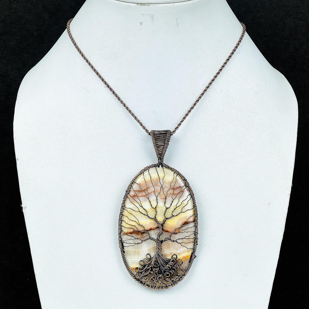Landscape Jasper Pendant, Handmade Gemstone 999 Copper Wire Wrap Tree Of Life Pendant Antique Jewelry, For Gift Copper Jewelry